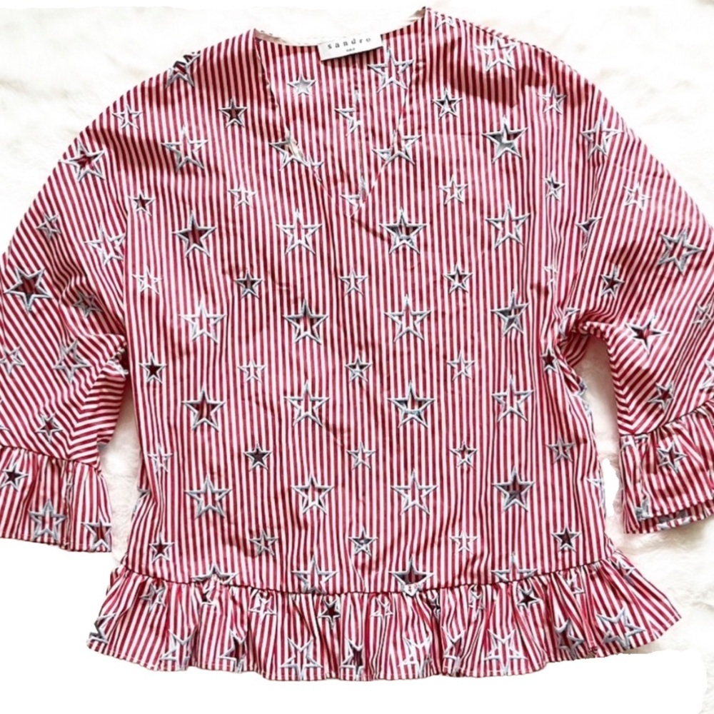 SANDRO PARIS STARS AND STRIPES TOP SIZE MEDIUM HOLIDAY PATRIOTIC AMERICAN